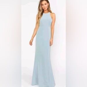 Show me your Mumu silver sage high neck stretch crepe Chicago dress